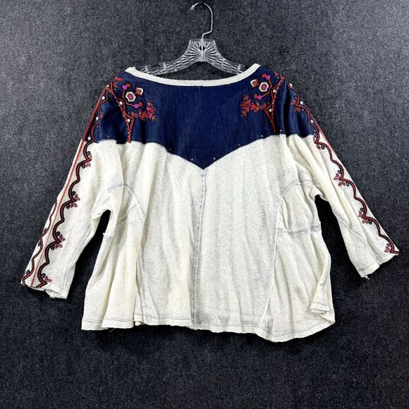 We The Free Free People Rio Henley Top Women's Extra Small White Embroidered - Picture 6 of 8